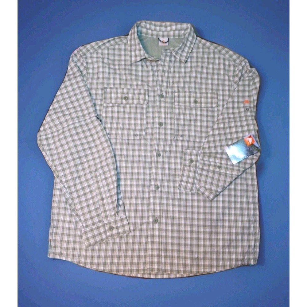 Mens Fishing Shirt Medium Vented  Upstream Plaid Outdoor Stretch